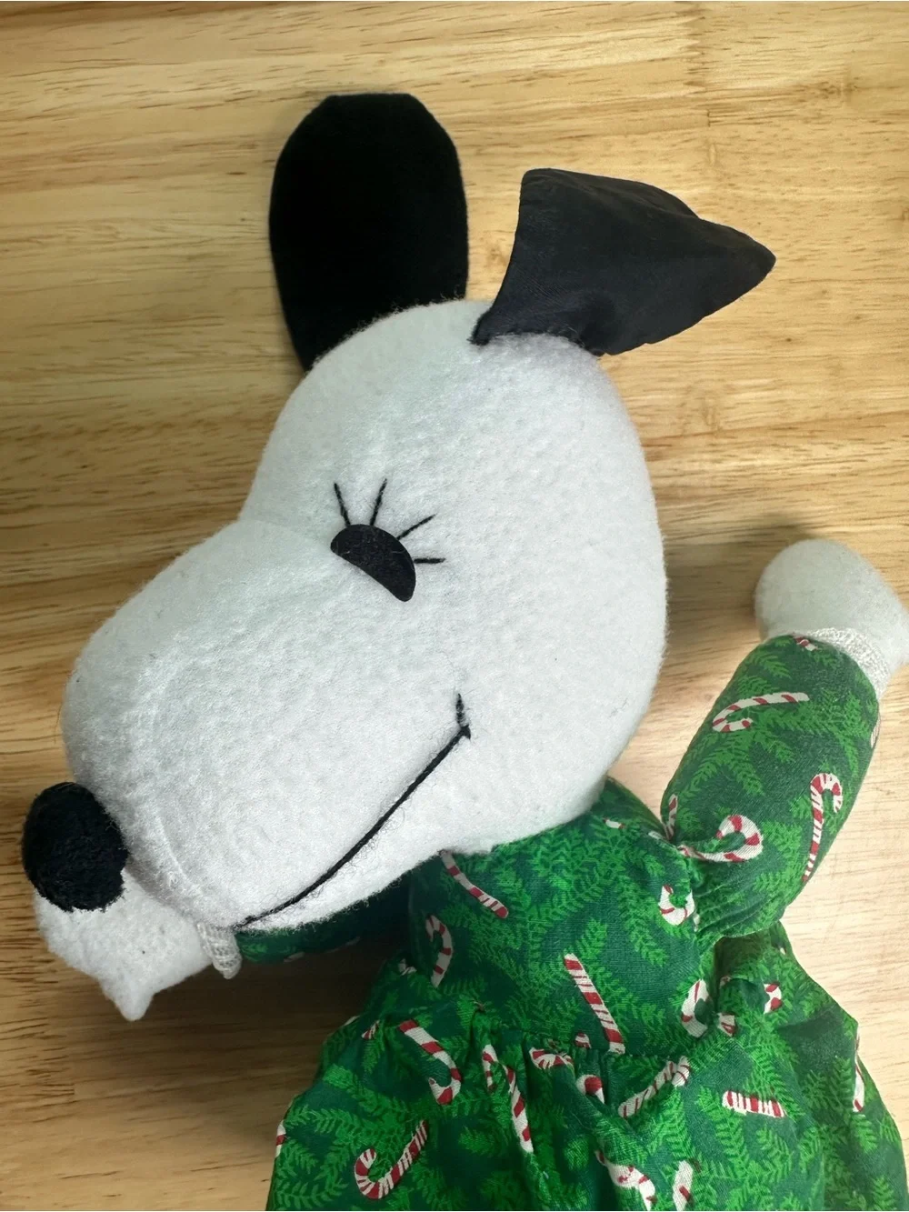 1968 Peanuts Snoopy sister belle 12” Plush Doll in Green Candy-Cane Dress